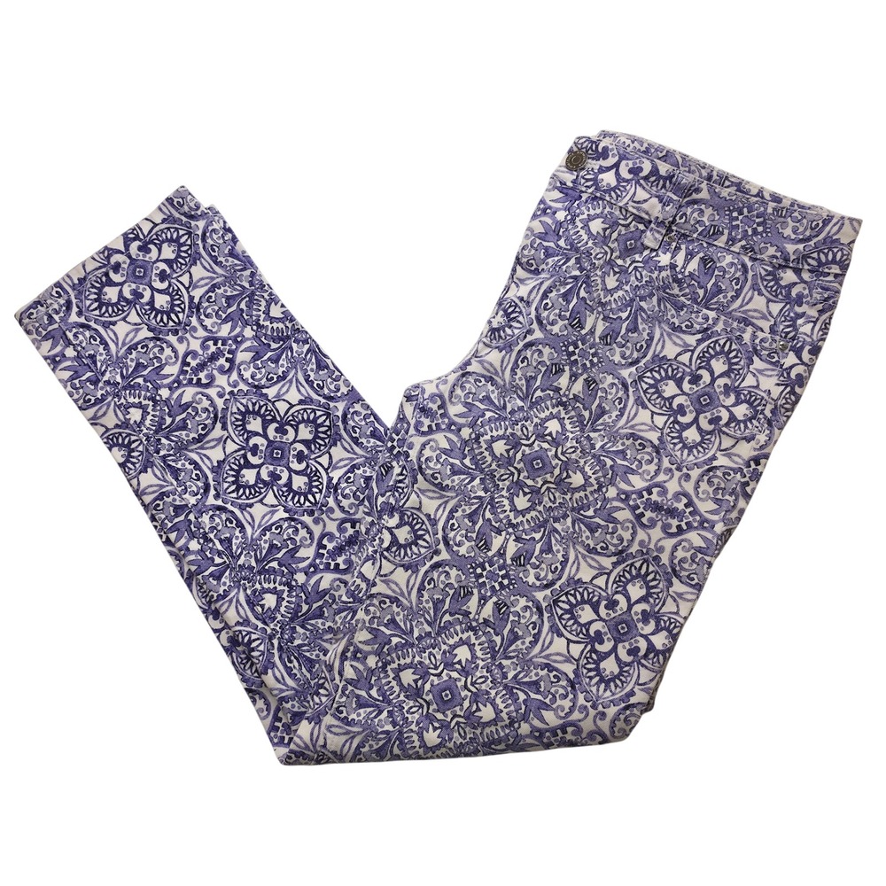 White House Black Market Slim Ankle Jeans 10R Blue White Paisley Foral Pants